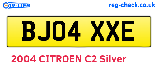 BJ04XXE are the vehicle registration plates.
