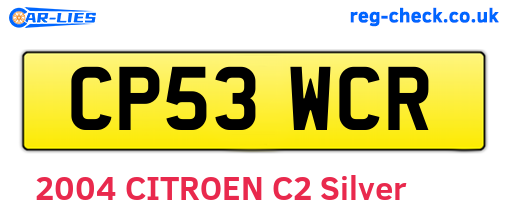 CP53WCR are the vehicle registration plates.