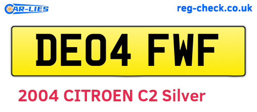 DE04FWF are the vehicle registration plates.