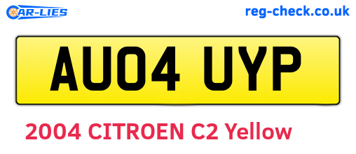 AU04UYP are the vehicle registration plates.