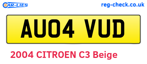 AU04VUD are the vehicle registration plates.