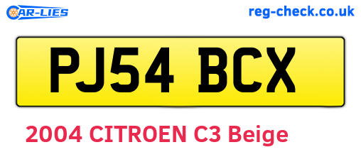 PJ54BCX are the vehicle registration plates.
