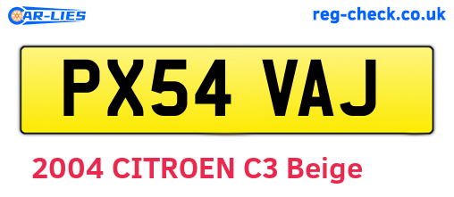 PX54VAJ are the vehicle registration plates.