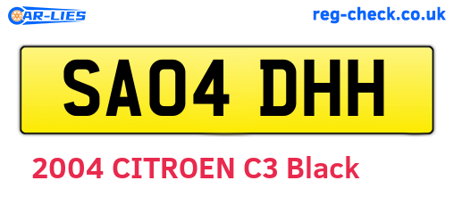 SA04DHH are the vehicle registration plates.