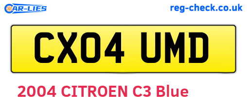CX04UMD are the vehicle registration plates.
