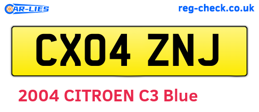 CX04ZNJ are the vehicle registration plates.