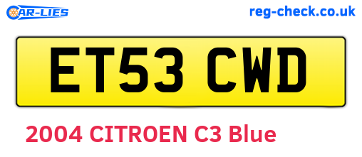 ET53CWD are the vehicle registration plates.