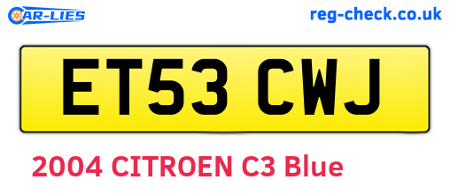 ET53CWJ are the vehicle registration plates.