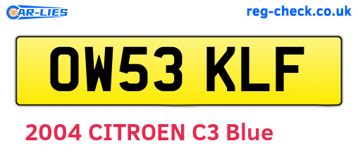 OW53KLF are the vehicle registration plates.