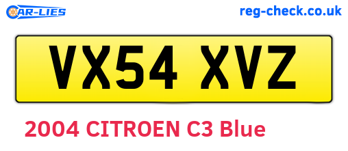 VX54XVZ are the vehicle registration plates.