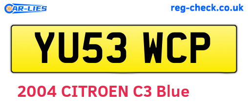 YU53WCP are the vehicle registration plates.