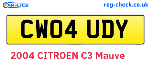 CW04UDY are the vehicle registration plates.