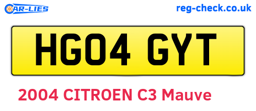 HG04GYT are the vehicle registration plates.
