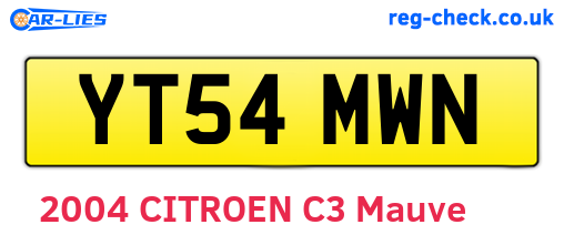 YT54MWN are the vehicle registration plates.