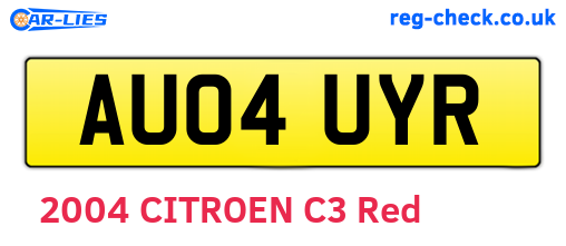 AU04UYR are the vehicle registration plates.