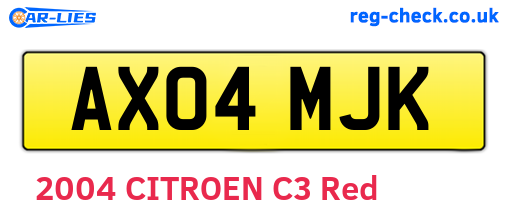 AX04MJK are the vehicle registration plates.