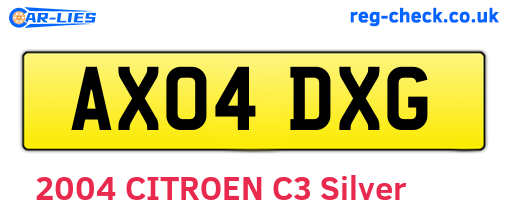 AX04DXG are the vehicle registration plates.