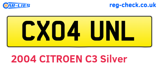 CX04UNL are the vehicle registration plates.