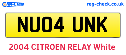NU04UNK are the vehicle registration plates.