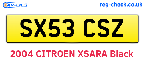 SX53CSZ are the vehicle registration plates.