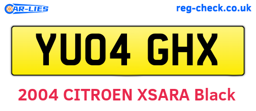 YU04GHX are the vehicle registration plates.