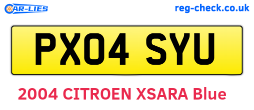PX04SYU are the vehicle registration plates.