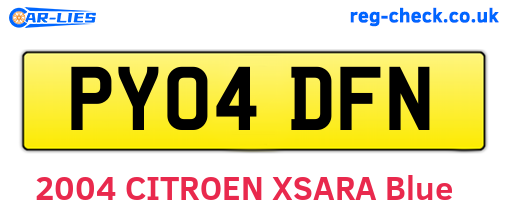 PY04DFN are the vehicle registration plates.