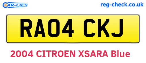 RA04CKJ are the vehicle registration plates.