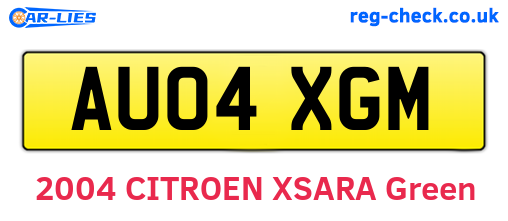 AU04XGM are the vehicle registration plates.