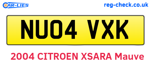 NU04VXK are the vehicle registration plates.