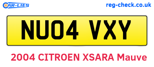 NU04VXY are the vehicle registration plates.