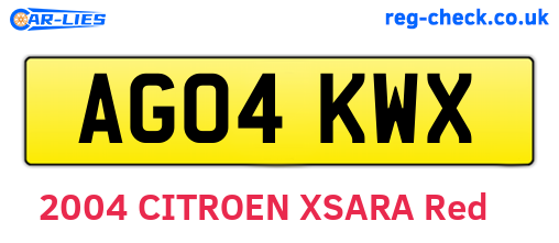 AG04KWX are the vehicle registration plates.