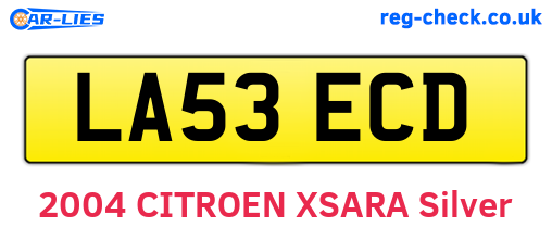 LA53ECD are the vehicle registration plates.