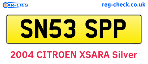 SN53SPP are the vehicle registration plates.