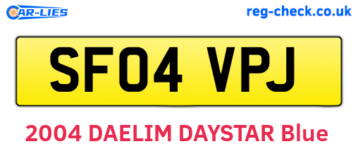 SF04VPJ are the vehicle registration plates.