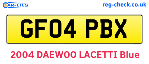 GF04PBX are the vehicle registration plates.