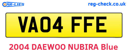 VA04FFE are the vehicle registration plates.