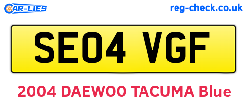 SE04VGF are the vehicle registration plates.