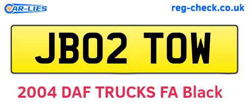 JB02TOW are the vehicle registration plates.