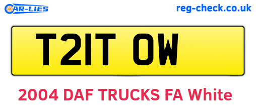 T21TOW are the vehicle registration plates.