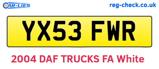 YX53FWR are the vehicle registration plates.