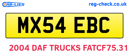 MX54EBC are the vehicle registration plates.