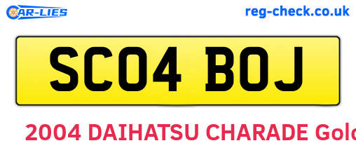 SC04BOJ are the vehicle registration plates.