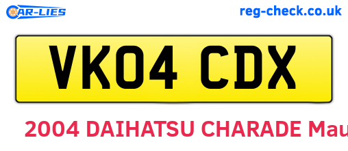 VK04CDX are the vehicle registration plates.