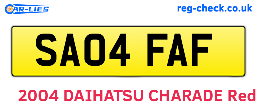 SA04FAF are the vehicle registration plates.