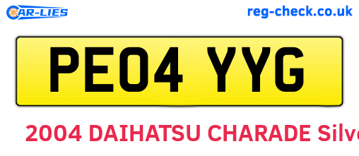 PE04YYG are the vehicle registration plates.