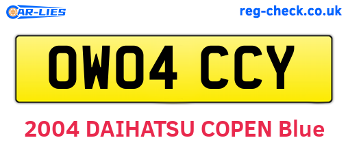 OW04CCY are the vehicle registration plates.