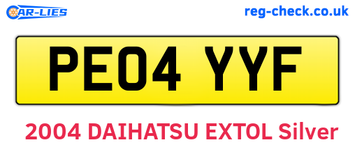 PE04YYF are the vehicle registration plates.