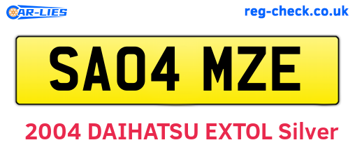 SA04MZE are the vehicle registration plates.