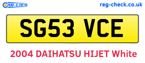 SG53VCE are the vehicle registration plates.